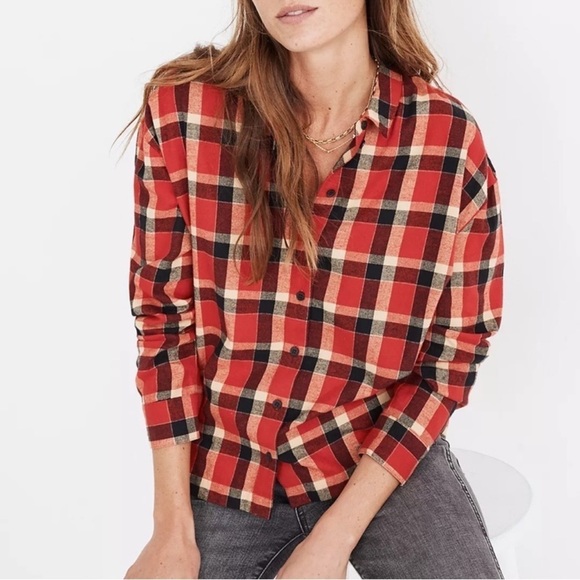 Madewell Flannel Westlake Shirt in Newfield Plaid Red Western Shirt Cabincore - Picture 1 of 7